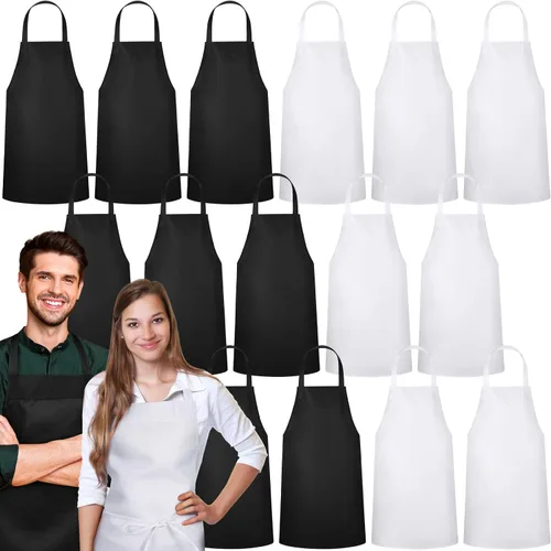Miniatura 10 de Foaincore Paquete de 36 delantales con peto, delantales lisos a granel para hombre y mujer, delantal unisex para adultos, lavable a máquina, Negro