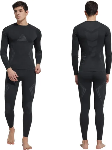 Miniatura 2 de UNIQUEBELLA Conjunto de ropa interior térmica para hombre, parte superior de tortuga, pantalones largos, forro polar, secado rápido, capa base