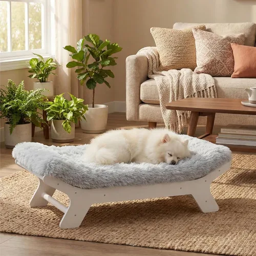 Muihood Marco de cama elevado de madera para perro y colchón de espuma para jaula de huevos, lujoso adecuado para mascotas de hasta 45 libras,