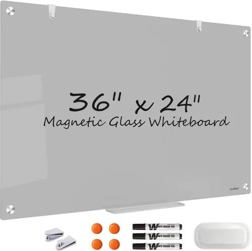 Miniatura 22 de Pizarra blanca de borrado en seco magnética negra de vidrio, TANKEE moderna pizarra blanca de vidrio templado sin marco grande para pared, oficina