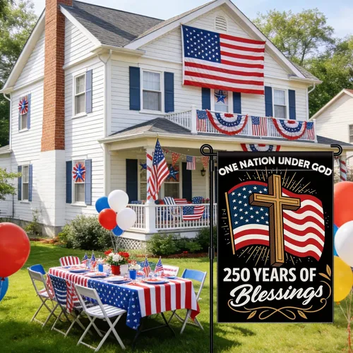 Miniatura 2 de Blessings 250 Years America Garden Flag, 250 Anniversary USA Flag America Patriotic Banner 250 Year One Nation Under God 4th of July - Bandera