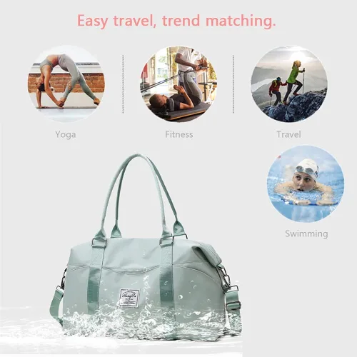 Miniatura 8 de KARRESLY Bolsa de viaje para mujer, bolsa de hombro para fin de semana, bolsa de deporte, gimnasio, bolsa de mano, impermeable, Beige