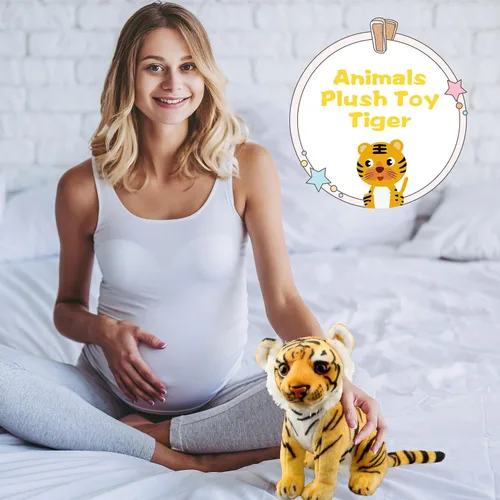 Miniatura 6 de Paquete de 2 juguetes de peluche de tigre de 11 pulgadas, lindo juguete de peluche realista de tigre, juguetes para fiestas temáticas de animales