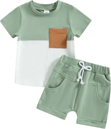 Conjunto de ropa de verano para bebé niño, manga corta, camiseta de color sólido, pantalones cortos para correr