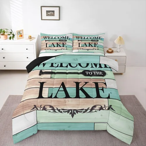 Miniatura 11 de Erosebridal Juego de edredón de barco muelle, juego de ropa de cama con diseño de paleta de lago, tamaño individual para niños, adolescentes