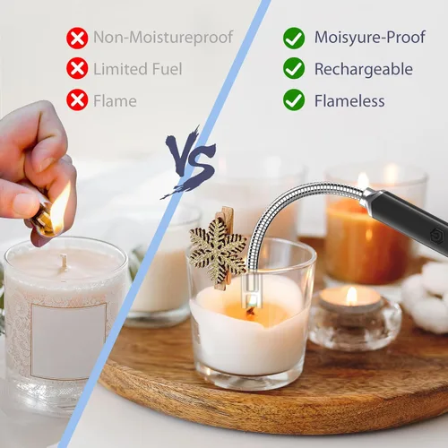 Miniatura 6 de Encendedor de velas eléctrico recargable para tarros profundos, resistente al viento y sin llama para decoración del hogar, regalos amigables