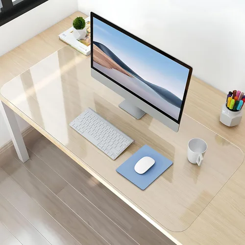 Miniatura 9 de NATRKE Vade de escritorio transparente grande, 27.6"x15.7" de plástico, protector de escritorio para computadora, tapete de PVC con bordes redondos