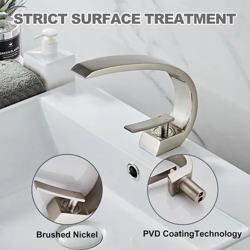 Miniatura 6 de grifo de mando único para lavabo, cromo y níquel cepillado o bronce aceitado, diseño de cascada, grifo mezclador