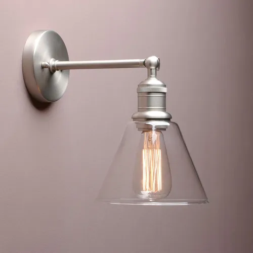 Yosoan Lámpara de pared para interiores, 1 luz moderna de latón individual, vintage, con cableado, con embudo, lámpara de pantalla de vidrio