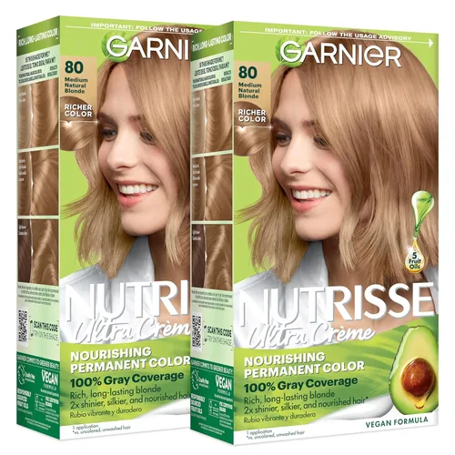 Miniatura 50 de Garnier Nutrisse - Tinte permanente en crema nutritiva para el cabello, 73 rubio dorado oscuro (Honey Dip), 2 unidades (el empaque puede variar)