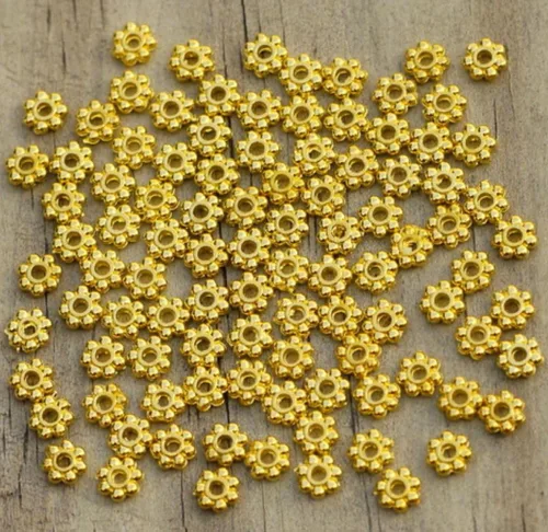 Miniatura 4 de CF110-G - 200 cuentas espaciadoras delgadas de margarita de 0.177 in, cuentas planas de latón chapado en oro para joyería y manualidades