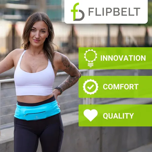 Miniatura 6 de FlipBelt Cinturón para correr con cremallera, riñonera para fitness y correr, empresa estadounidense Negro