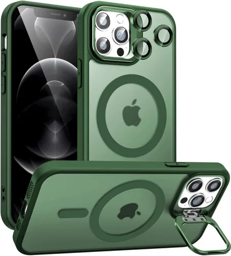 Miniatura 9 de Funda magnética para iPhone 11 con soporte, compatible con Magsafe, protección militar y protector de lente de cámara, funda translúcida mate