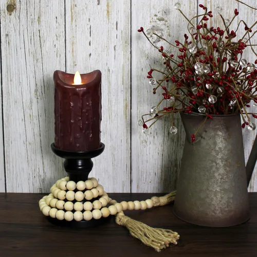 Miniatura 5 de CVHOMEDECO. Guirnalda de cuentas de madera con borlas, estilo rústico de granja, cadena de cuentas de oración para colgar en la pared, acento