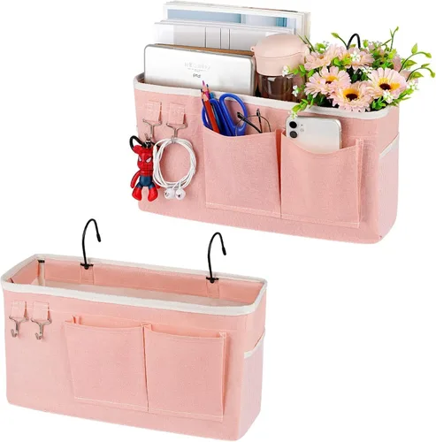 Miniatura 17 de Organizador de almacenamiento para mesita de noche, bolsa de almacenamiento colgante para cabeceros, literas, dormitorios, libros, teléfono, Nuevo