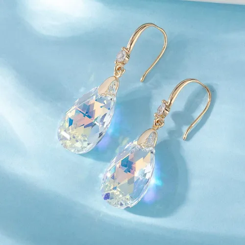 Miniatura 3 de Aretes colgantes de lágrima de cristal austriaco para mujer, chapados en oro de 14 quilates, hipoalergénicos, regalos de joyería para mujeres