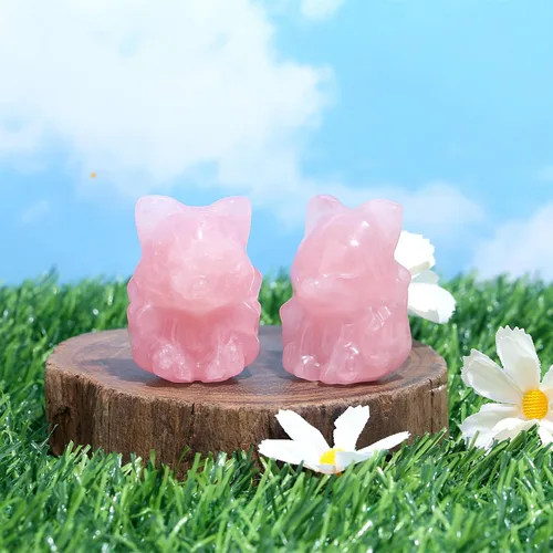 Miniatura 2 de ZHIYUXI Cristales curativos rosados de cuarzo rosa, decoración del hogar, estatua de zorro de nueve colas, regalos para mujeres y hombres, piedras
