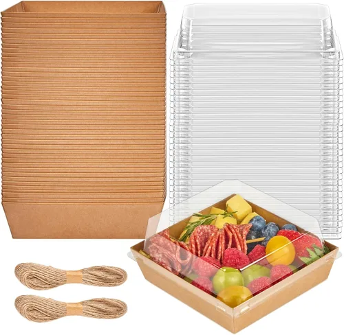 Miniatura 7 de ZORRITA Paquete de 50 Cajas de Charcutería de Papel de 5 Pulgadas con Tapas Transparentes, Contenedores Cuadrados Para Llevar para Rebanadas