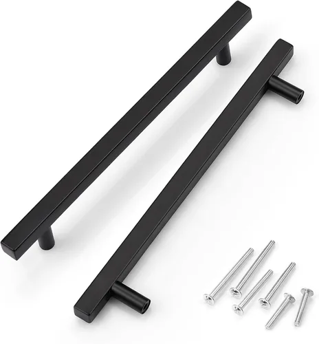 Miniatura 10 de KNOBWELL - Paquete de 5 tiradores modernos de acero inoxidable para puertas de armarios, cajones de cocina, baño, distancia entre agujeros 2.52 Negro