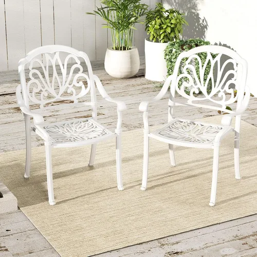 Miniatura 2 de Tangkula Juego de 2 sillas de comedor de aluminio fundido para patio, sillas de comedor apilables al aire libre con reposabrazos, sillas de bistró