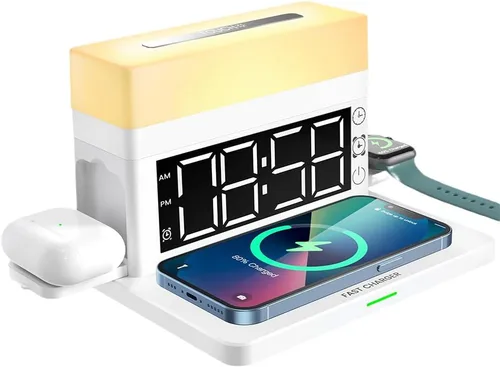 Miniatura 18 de IHAO Estación de carga inalámbrica plegable multifuncional 3 en 1 con luz nocturna LED ambiental, cargador rápido QC3.0 para teléfono, iWatch