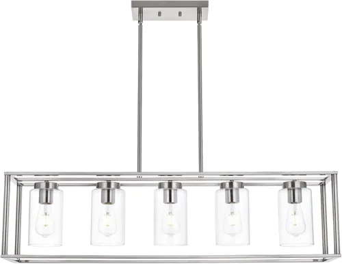 Miniatura 12 de Candelabro rústico de 1 luz con acabado dorado, moderno accesorio de iluminación colgante industrial con pantalla de vidrio transparente, lámpara