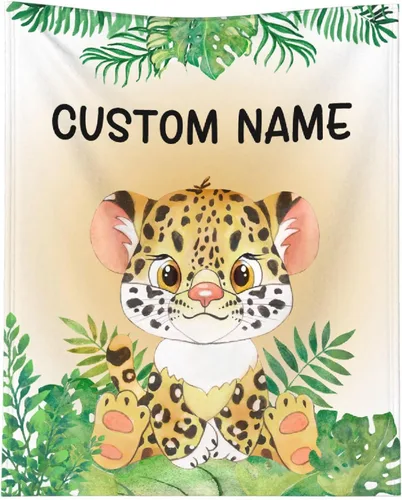 Miniatura 17 de Manta personalizada de animales bebés para niños y niñas, mantas personalizadas con nombre, manta ligera de franela suave para ropa de cama, sofá