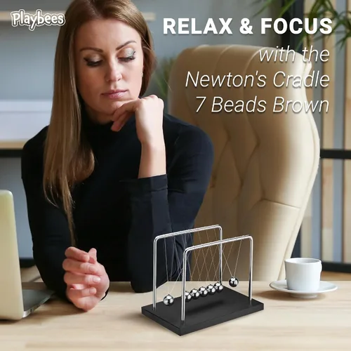 Miniatura 6 de Juguete de escritorio de 7 cuentas Newton's Cradle Balance Balls – Base de madera negra, decoración de oficina, divertido juguete de ciencia física