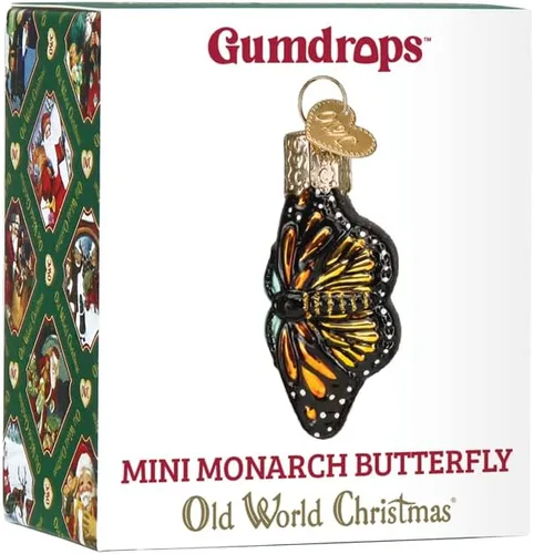 Miniatura 6 de Old World Christmas Gumdrops - Mini adorno de cristal soplado de mariposa monarca para árbol de Navidad, decoración navideña artesanal, colección