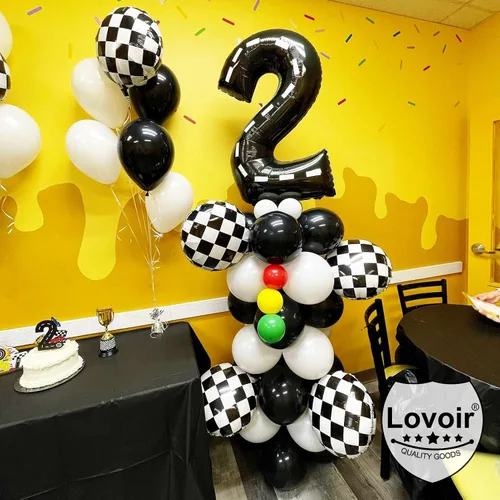 Miniatura 3 de Globo negro número 2 de 40 pulgadas, globos de helio de tereftalato de polietileno de gran tamaño para niños, 2º auto de carreras, camión monstruo
