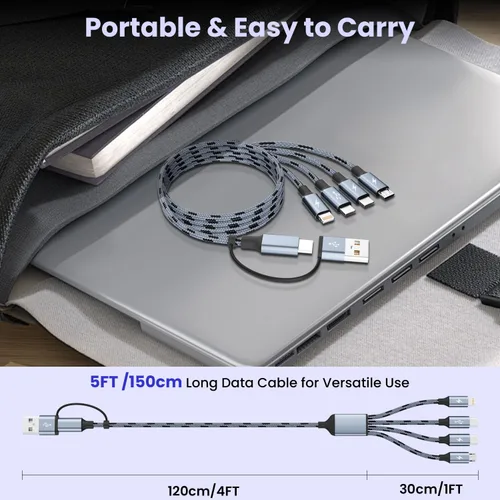 Miniatura 8 de Cable USB C a carga múltiple 3 en 1, cables de carga de viaje para múltiples dispositivos, cable de carga múltiple universal con puerto tipo