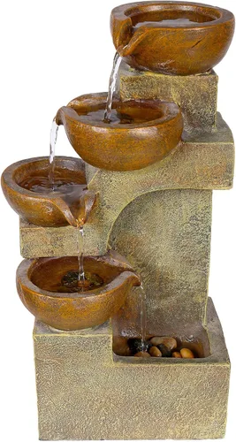 Miniatura 2 de Alpine Corporation WCT726 - Fuente de macetas escalonadas, 9 pulgadas de largo x 7 pulgadas de ancho x 16 pulgadas de alto, marrón, beige y fuente