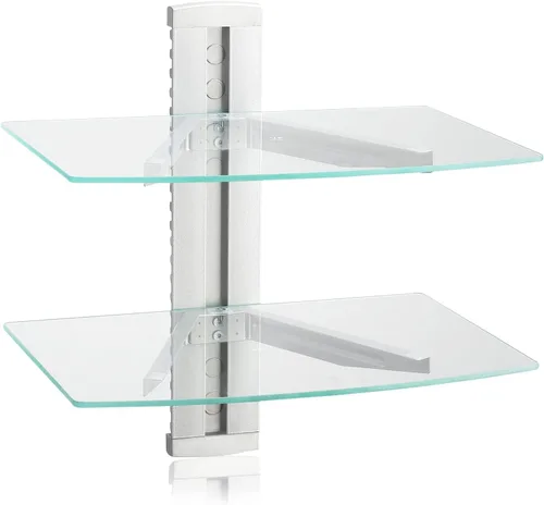 Miniatura 12 de suptek Estante flotante de vidrio, estante multimedia de 1 nivel para accesorios de TV, soporte de montaje en pared negro plano, capacidad