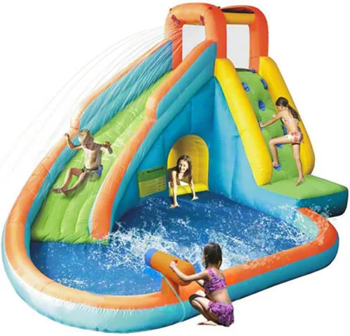 KIDWISE Splash Landing Waterpark | Tobogán acuático inflable con cañón de agua | Soplador, estacas y bolsa de transporte incluida