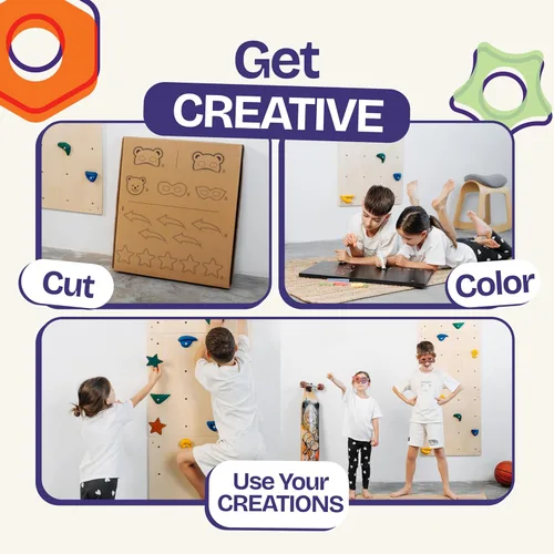 Miniatura 6 de ComfyBumpy Pared de escalada en roca para niños Juego de gimnasio para juegos de interior con pizarra de dibujo y 12 soportes antideslizantes