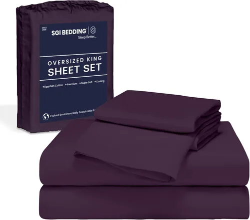 Miniatura 18 de SGI Bedding 108" x 108" Juego de sábanas de 4 piezas de tamaño Alaskan King de 1000 hilos 100% de algodón egipcio - Sábanas de bolsillo profundo
