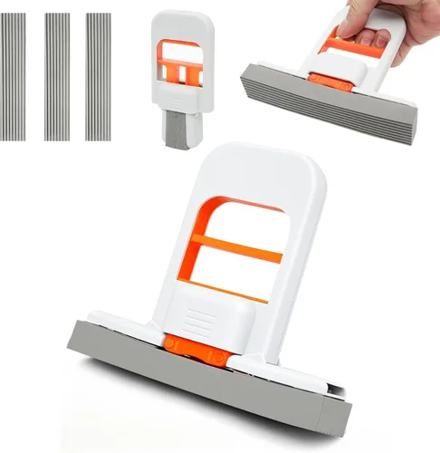 Mini trapeador autoexprimible, fregona de esponja pequeña naranja, sistema de limpieza de uso húmedo y seco, trapeador de escritorio plegable, mango