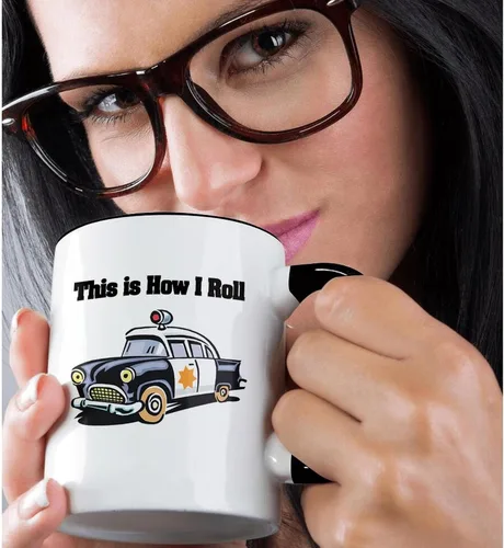 Miniatura 2 de 3dRose This Is How I Roll Police Cop Car 15oz Two-Tone Black Mug