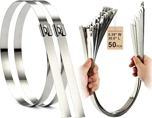 Miniatura 8 de 30-inch Extra Long Metal Zip Ties (50pcs) - Extra Wide Stainless Steel Cable Ties 500lbs Heavy Duty Self-Locking Strap Ties for Industrial &