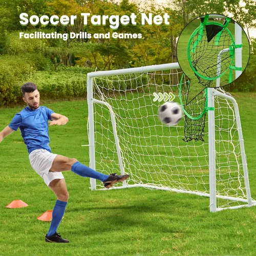 Miniatura 4 de Portería de fútbol de 12 × 6, 8 x 6 y 6 x 4 pies para patio trasero, portería de fútbol de acero de 2 pulgadas de diámetro para niños y adultos