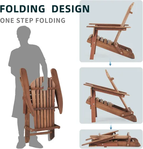 Miniatura 9 de Juego de 2 sillas Adirondack plegables de madera para jardín y exteriores, construcción de madera de cedro maciza, cómodos reposabrazos y respaldo