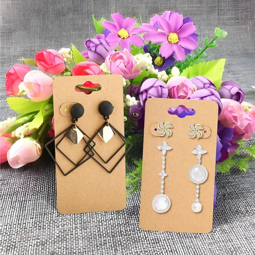 Miniatura 5 de joycraft 100 tarjetas de exhibición de aretes con 6 agujeros, tarjetas de papel kraft de 2 x 3.5 pulgadas, etiquetas de exhibición de joyas de papel