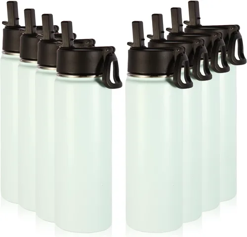 Miniatura 15 de Volhoply Botellas de agua aisladas con popote a granel, paquete de 4, botella deportiva de acero inoxidable de 22 onzas con tapa, vasos de agua