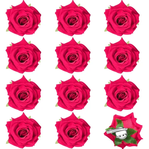 Miniatura 14 de Paquete de 12 pinzas para el pelo de rosas de 2.8 pulgadas, broches florales, horquillas mexicanas, suministros de fiesta para mujeres, accesorios