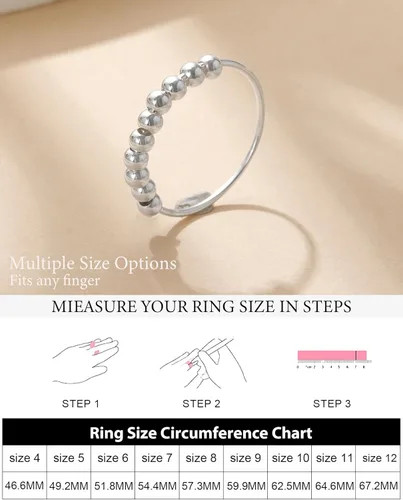 Miniatura 2 de LOVECOM 925 Sterling Silver Anxiety Fidget with Beads Rings for Anxiety Spinner Ring for Women Men 14K Gold Plated Stress Relief Spinning Ring