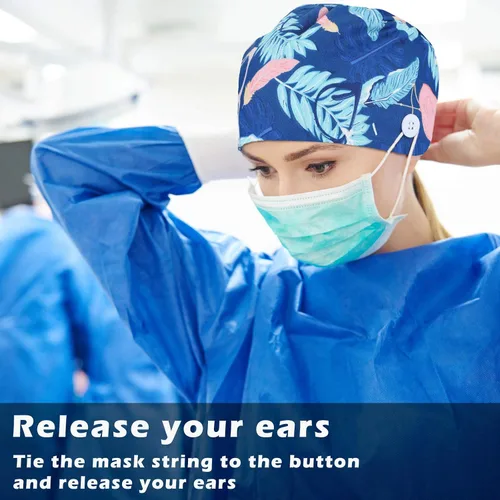 Miniatura 3 de Honoson 6 gorras de lactancia para mujer con botones ajustables para enfermera para cola de caballo para turbante bouffant
