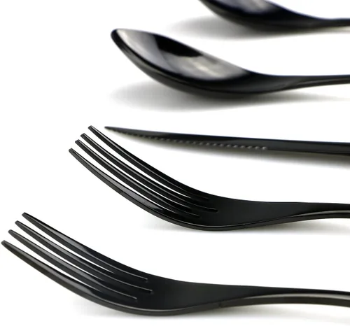 Miniatura 4 de Juego de cubiertos de acero inoxidable 18/10, cubiertos de cocina, juego de utensilios de cocina, cuchillo para carne, negro pulido espejo, juego