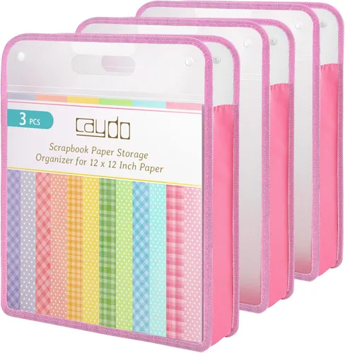 Miniatura 10 de Caydo Organizador de papel para álbum de recortes, paquete de 3 folios de papel expandible negro con asa, almacenamiento de papel portátil