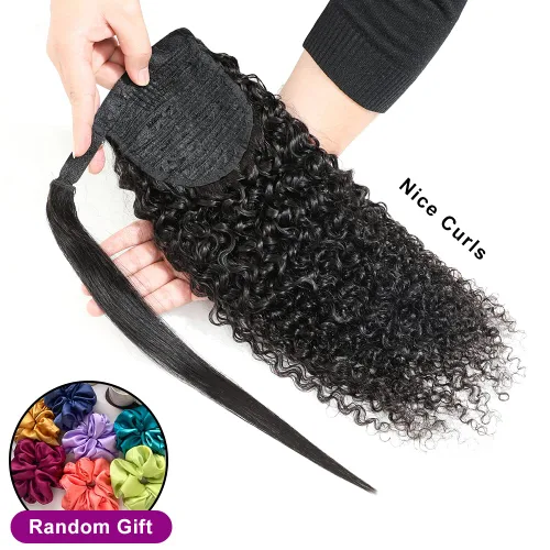 Miniatura 3 de Extensiones de cola de caballo con correa de cabello humano rizado, 100% cabello brasileño sin procesar, cola de caballo, pasta mágica con clip