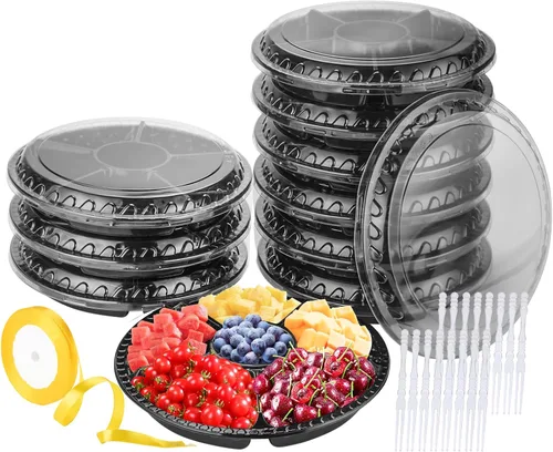 Bandeja de plástico para aperitivos con tapa, resistente, reciclable de 12 pulgadas, bandejas para aperitivos de frutas vegetarianas, recipientes